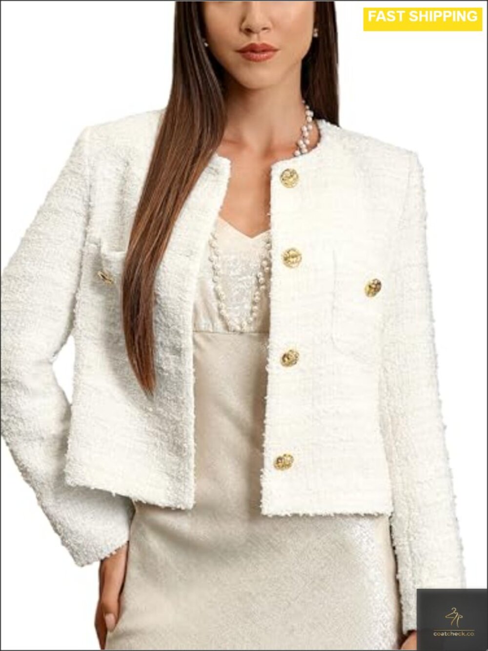 Cropped Tweed Blazer Women 85% Polyester 15% Wool Office Casual